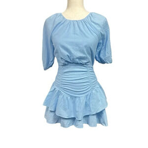 Hello Molly Light Blue Ruched Peplum Mini Dress